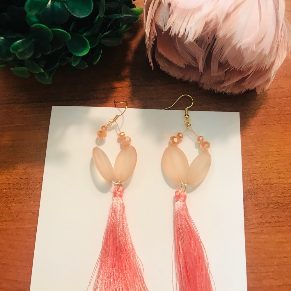 Peach fringe earrings
